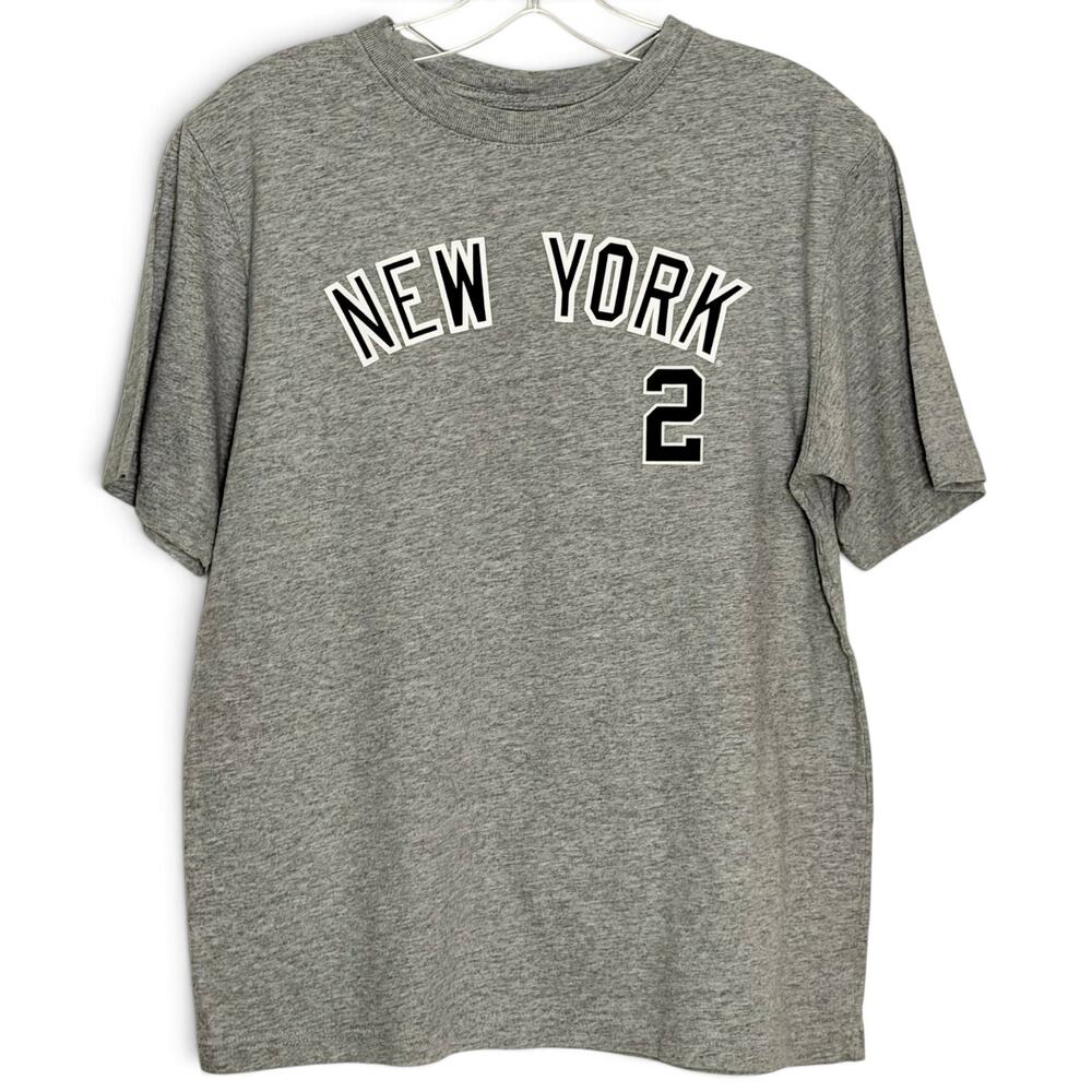 Vintage 2000s Derek Jeter #2 New York Yankees T Shirt Gray MLB Genuine Sz Large